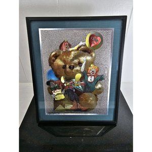 VTG Oberstein Foil Clown Print 1992 Framed Wall Art Circus Valentines Signed
